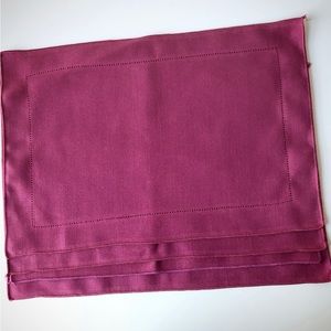 4 Fabric Placemats Vintage Double Sided Linen Solid Wine Red 19” by 13”